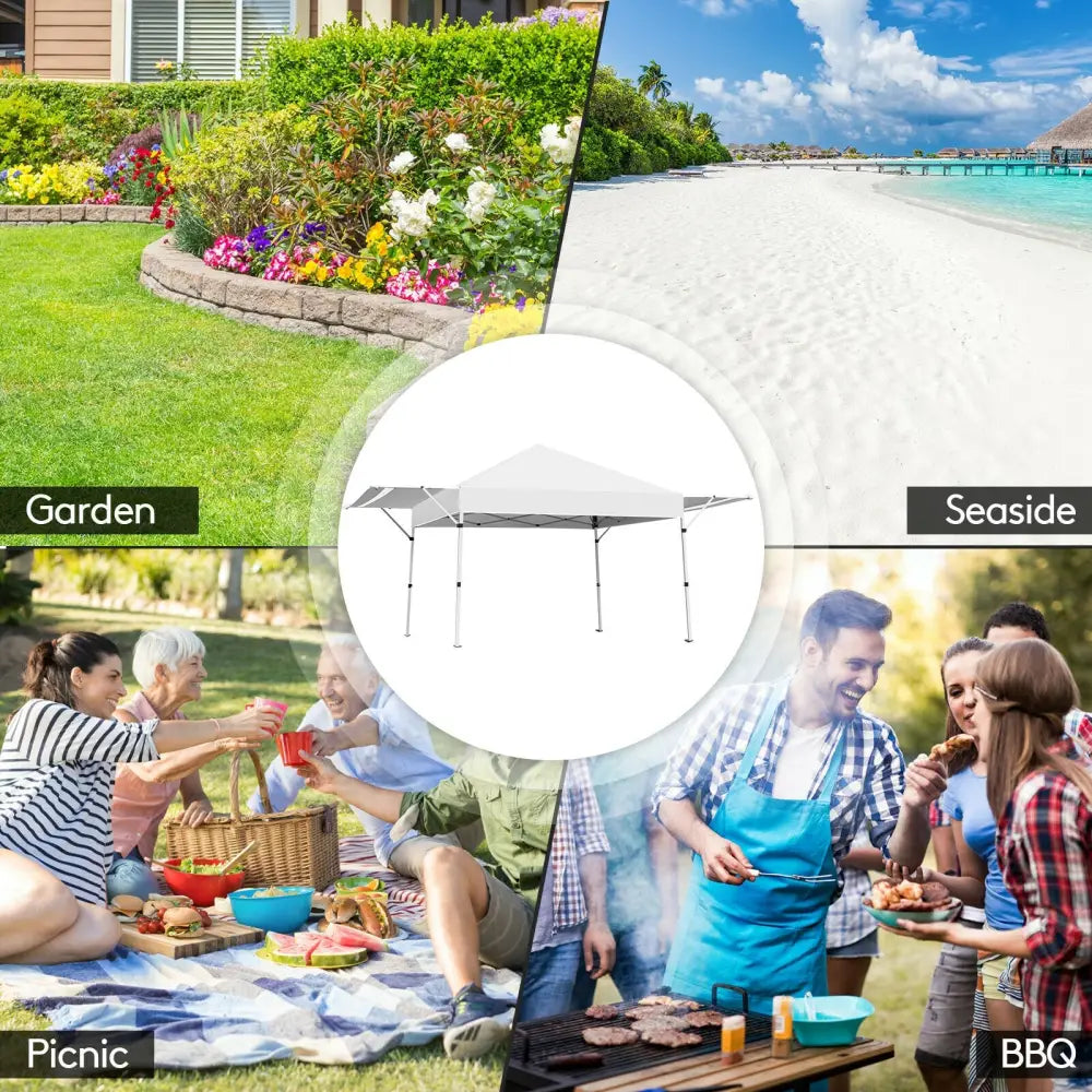 17 Feet x 10 Feet Foldable Pop Up Canopy with Adjustable Instant Sun Shelter-White - White - Canopies