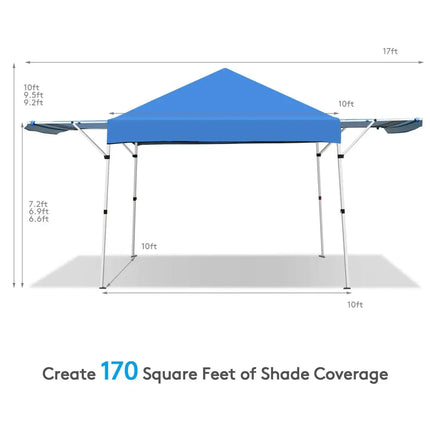 17 Feet x 10 Feet Foldable Pop Up Canopy with Adjustable Instant Sun Shelter-Blue - Blue - Canopies