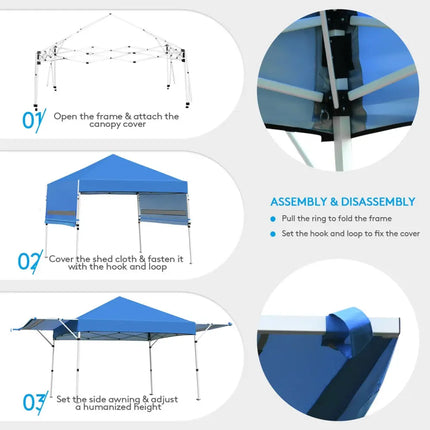 17 Feet x 10 Feet Foldable Pop Up Canopy with Adjustable Instant Sun Shelter-Blue - Blue - Canopies