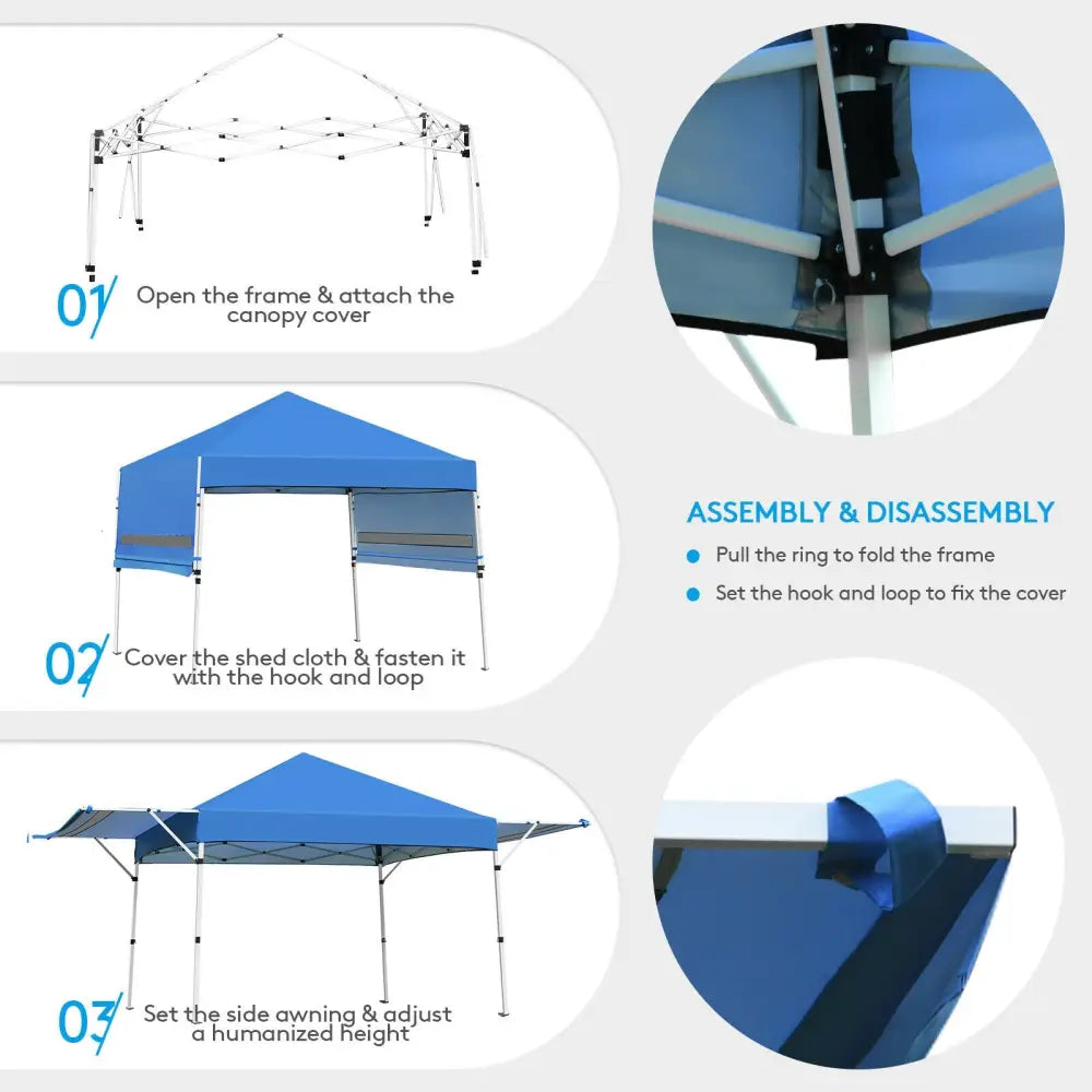 17 Feet x 10 Feet Foldable Pop Up Canopy with Adjustable Instant Sun Shelter-Blue - Blue - Canopies