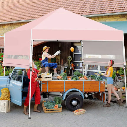 17 Feet x 10 Feet Foldable Pop Up Canopy with Adjustable Instant Sun Shelter-Pink - Pink - Canopies