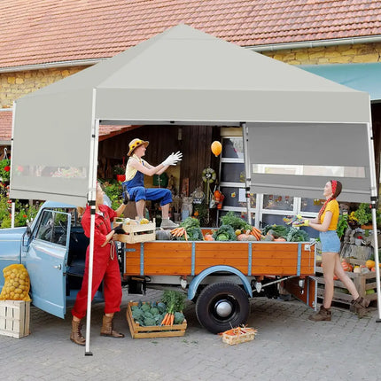 17 Feet x 10 Feet Foldable Pop Up Canopy with Adjustable Instant Sun Shelter-Gray - Gray - Canopies