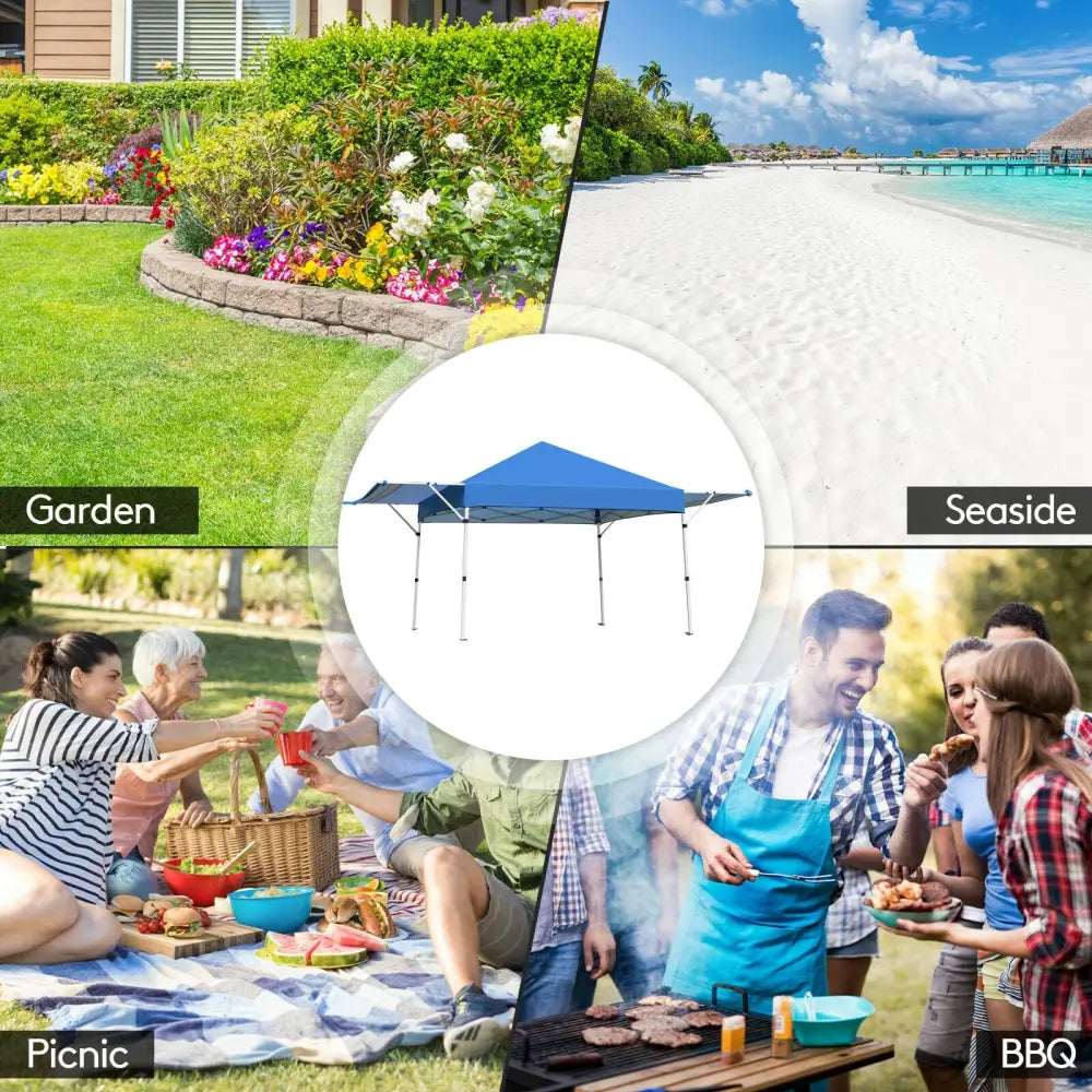 17 Feet x 10 Feet Foldable Pop Up Canopy with Adjustable Instant Sun Shelter-Blue - Blue - Canopies