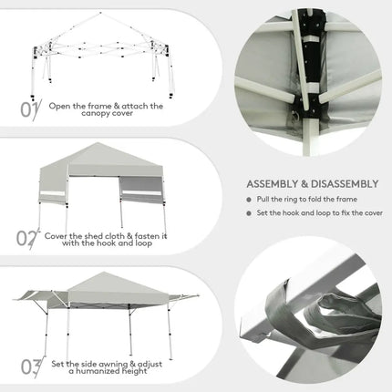 17 Feet x 10 Feet Foldable Pop Up Canopy with Adjustable Instant Sun Shelter-Gray - Gray - Canopies