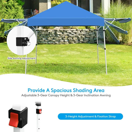 17 Feet x 10 Feet Foldable Pop Up Canopy with Adjustable Instant Sun Shelter-Blue - Blue - Canopies
