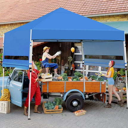17 Feet x 10 Feet Foldable Pop Up Canopy with Adjustable Instant Sun Shelter-Blue - Blue - Canopies