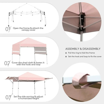 17 Feet x 10 Feet Foldable Pop Up Canopy with Adjustable Instant Sun Shelter-Pink - Pink - Canopies
