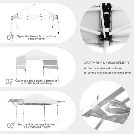 17 Feet x 10 Feet Foldable Pop Up Canopy with Adjustable Instant Sun Shelter-White - White - Canopies