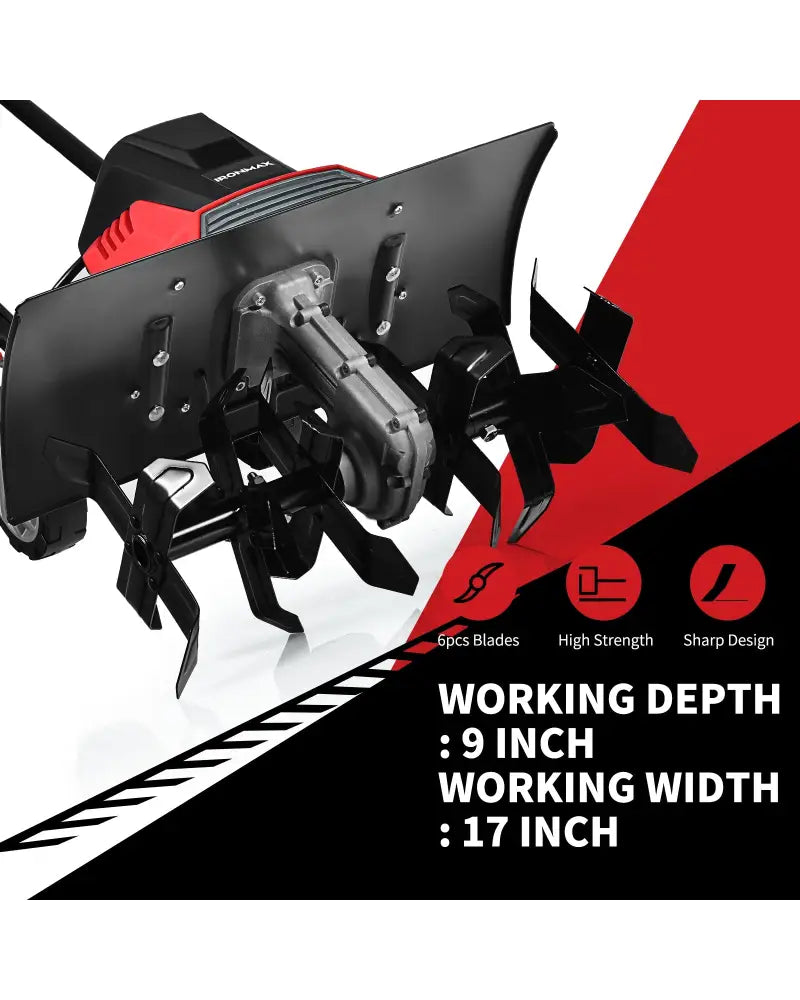 17-Inch 13.5 Amp Corded Electric Tiller and Cultivator 9-Inch Tilling Depth - Black & Red - Garden Tools