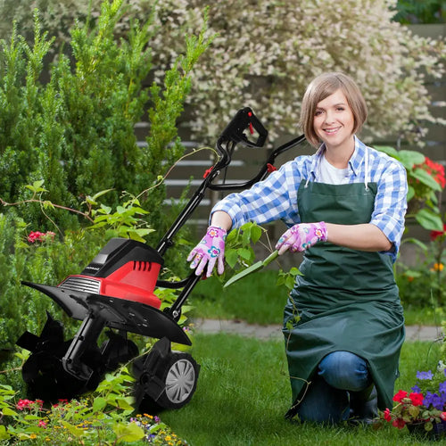 17-Inch 13.5 Amp Corded Electric Tiller and Cultivator 9-Inch Tilling Depth - Black & Red - Garden Tools