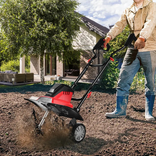 17-Inch 13.5 Amp Corded Electric Tiller and Cultivator 9-Inch Tilling Depth - Black & Red - Garden Tools