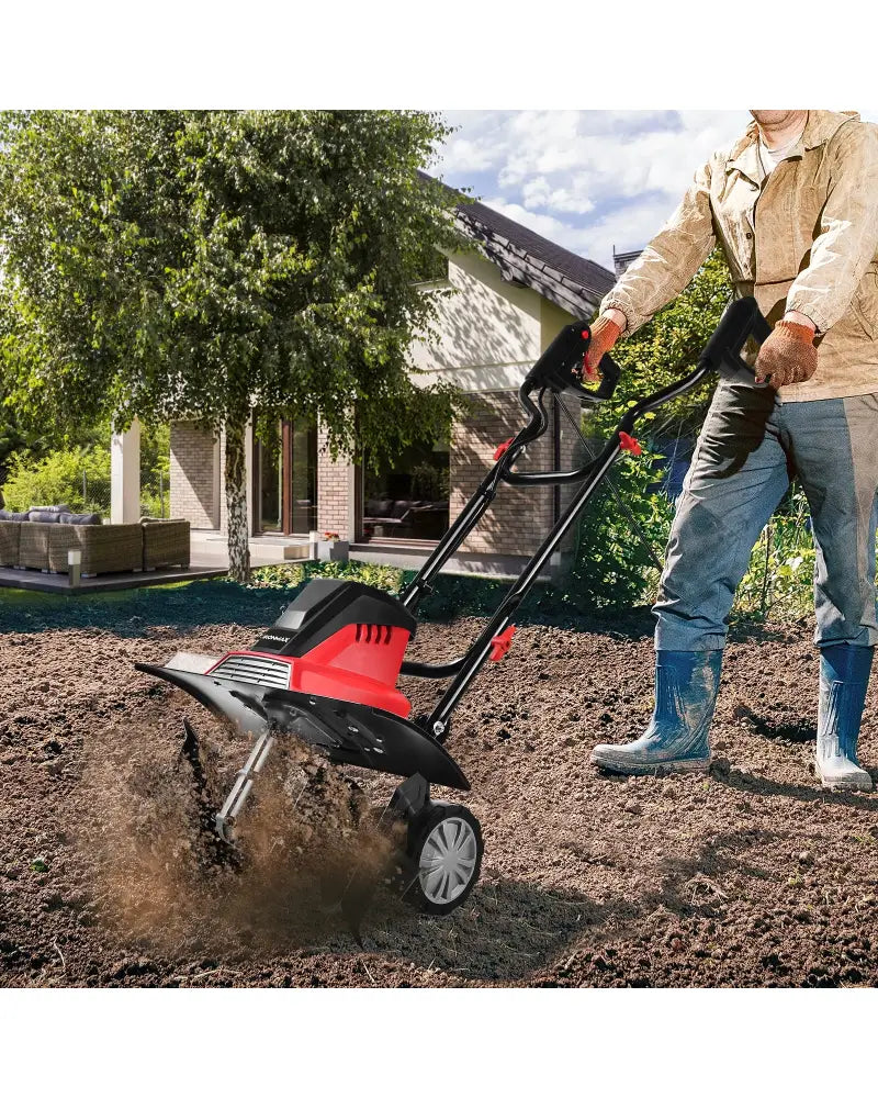 17-Inch 13.5 Amp Corded Electric Tiller and Cultivator 9-Inch Tilling Depth - Black & Red - Garden Tools
