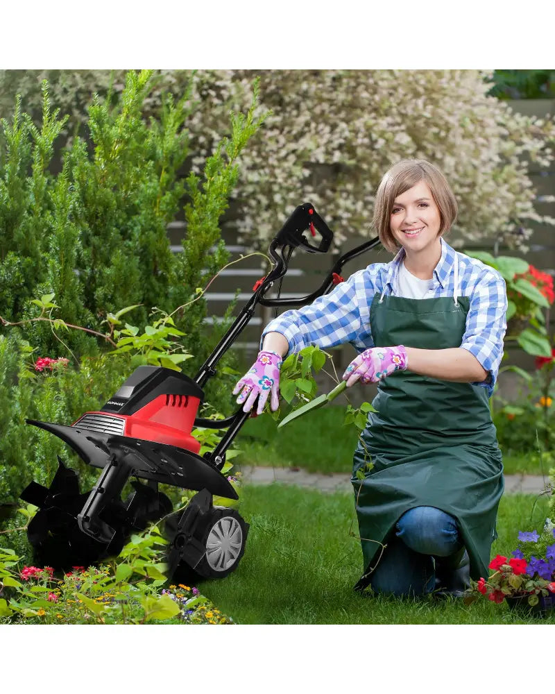 17-Inch 13.5 Amp Corded Electric Tiller and Cultivator 9-Inch Tilling Depth - Black & Red - Garden Tools