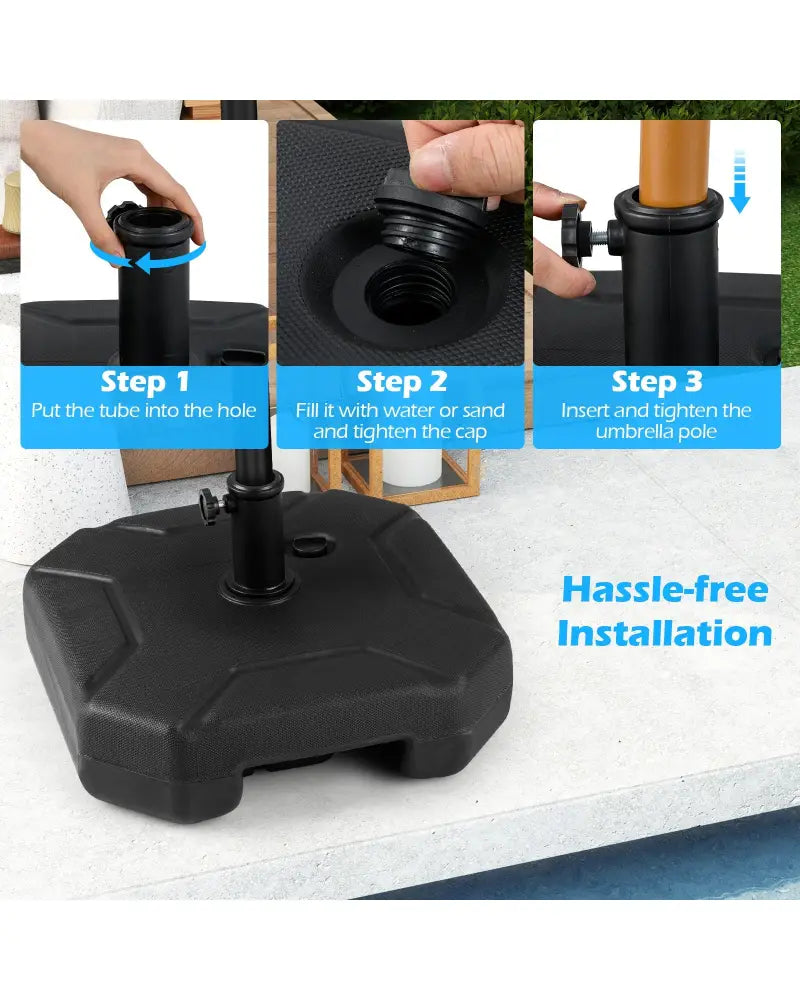17 Inch 88 LBS Heavy-Duty Fillable Umbrella Base with Handle - Black - Outdoor Umbrella Bases