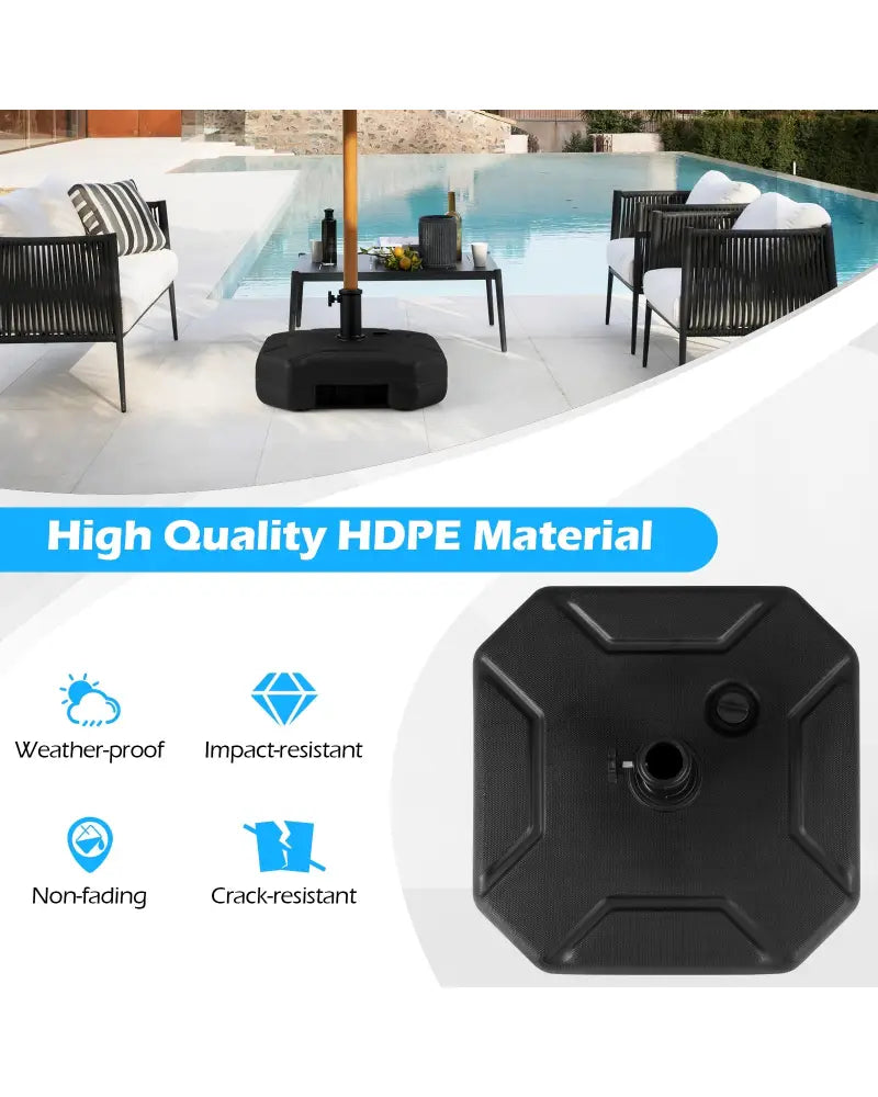 17 Inch 88 LBS Heavy-Duty Fillable Umbrella Base with Handle - Black - Outdoor Umbrella Bases