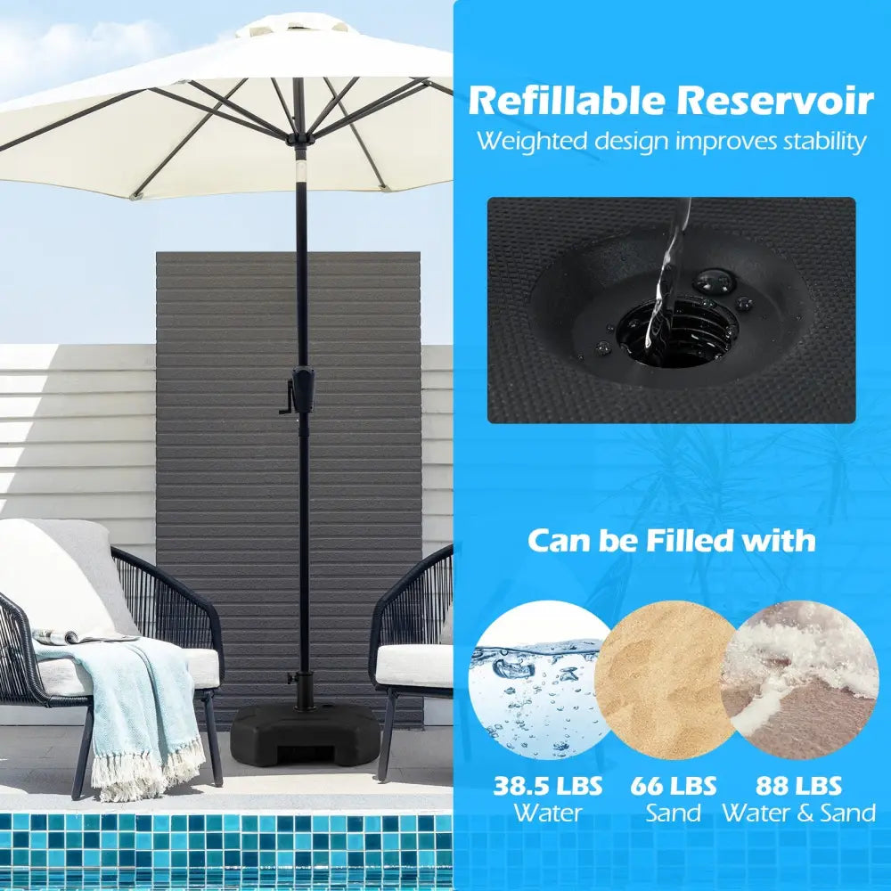 17 Inch 88 LBS Heavy-Duty Fillable Umbrella Base with Handle - Black - Outdoor Umbrella Bases