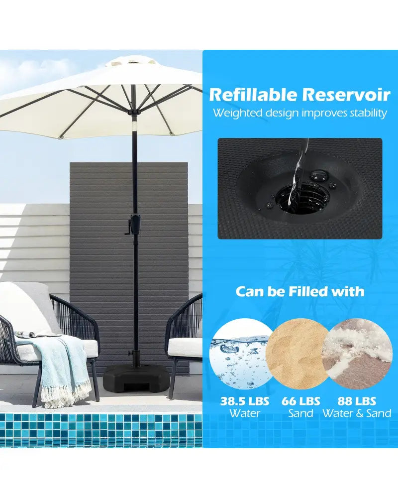 17 Inch 88 LBS Heavy-Duty Fillable Umbrella Base with Handle - Black - Outdoor Umbrella Bases