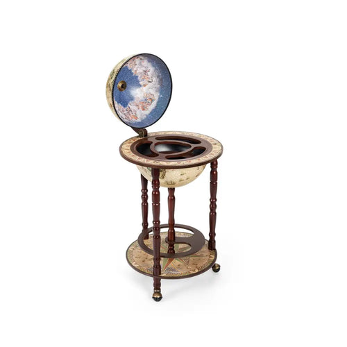 17 Inch Italian Style Design Wooden Globe Liquor Bottle Wine Rack with Wheels - White - Wine Racks