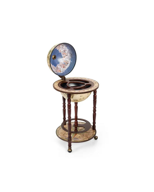 17 Inch Italian Style Design Wooden Globe Liquor Bottle Wine Rack with Wheels - White - Wine Racks
