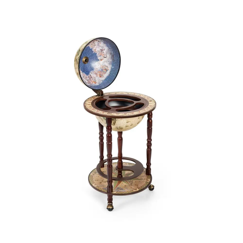 17 Inch Italian Style Design Wooden Globe Liquor Bottle Wine Rack with Wheels - White - Wine Racks