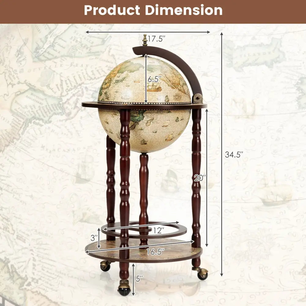 17 Inch Italian Style Design Wooden Globe Liquor Bottle Wine Rack with Wheels - White - Wine Racks