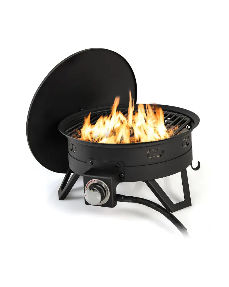 17 Inch Portable Gas Fire Pit with Folding Legs and Removable Grill for Camping-Black - Black - Fire Pits