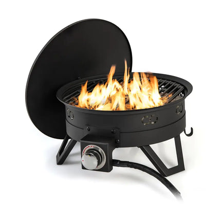17 Inch Portable Gas Fire Pit with Folding Legs and Removable Grill for Camping-Black - Black - Fire Pits