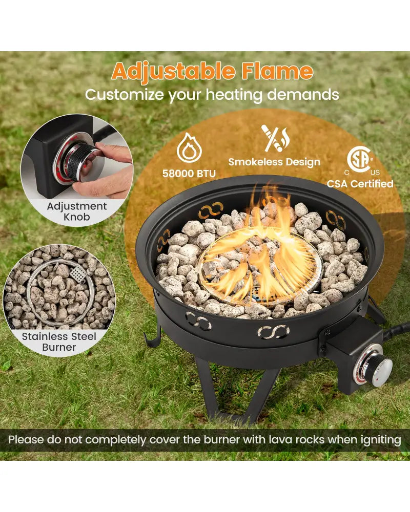 17 Inch Portable Gas Fire Pit with Folding Legs and Removable Grill for Camping-Black - Black - Fire Pits