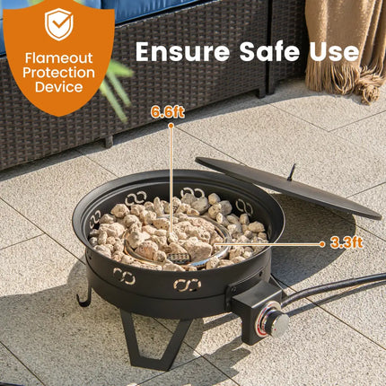17 Inch Portable Gas Fire Pit with Folding Legs and Removable Grill for Camping-Black - Black - Fire Pits