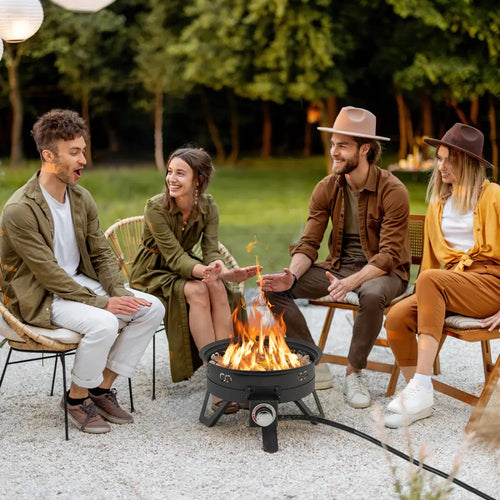 17 Inch Portable Gas Fire Pit with Folding Legs and Removable Grill for Camping-Black - Black - Fire Pits