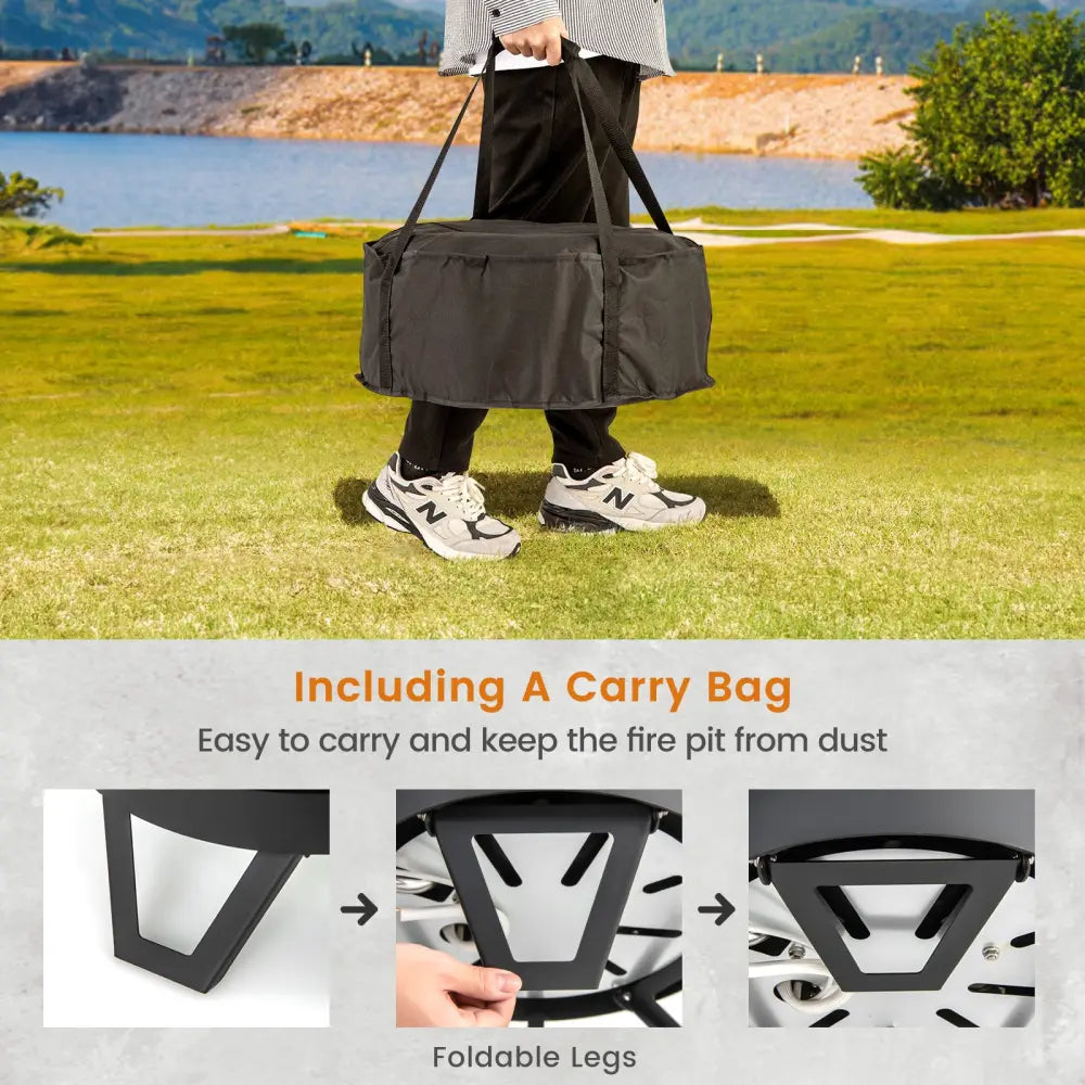 17 Inch Portable Gas Fire Pit with Folding Legs and Removable Grill for Camping-Black - Black - Fire Pits