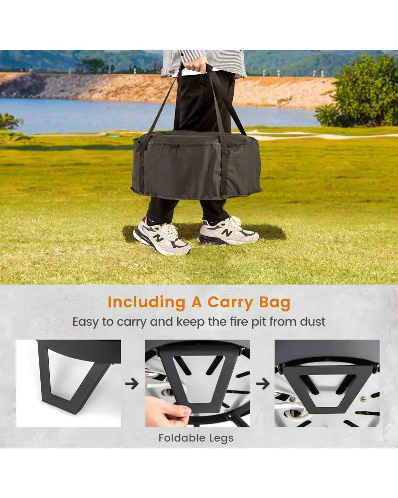 17 Inch Portable Gas Fire Pit with Folding Legs and Removable Grill for Camping-Black - Black - Fire Pits