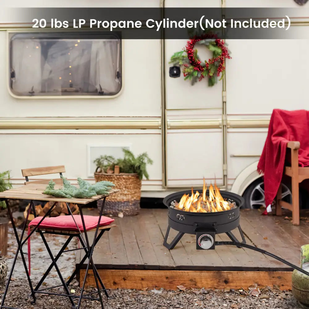 17 Inch Portable Gas Fire Pit with Folding Legs and Removable Grill for Camping-Black - Black - Fire Pits