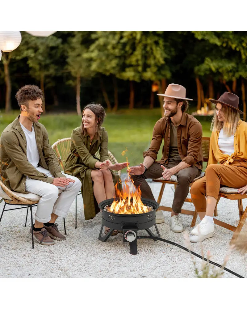 17 Inch Portable Gas Fire Pit with Folding Legs and Removable Grill for Camping-Black - Black - Fire Pits