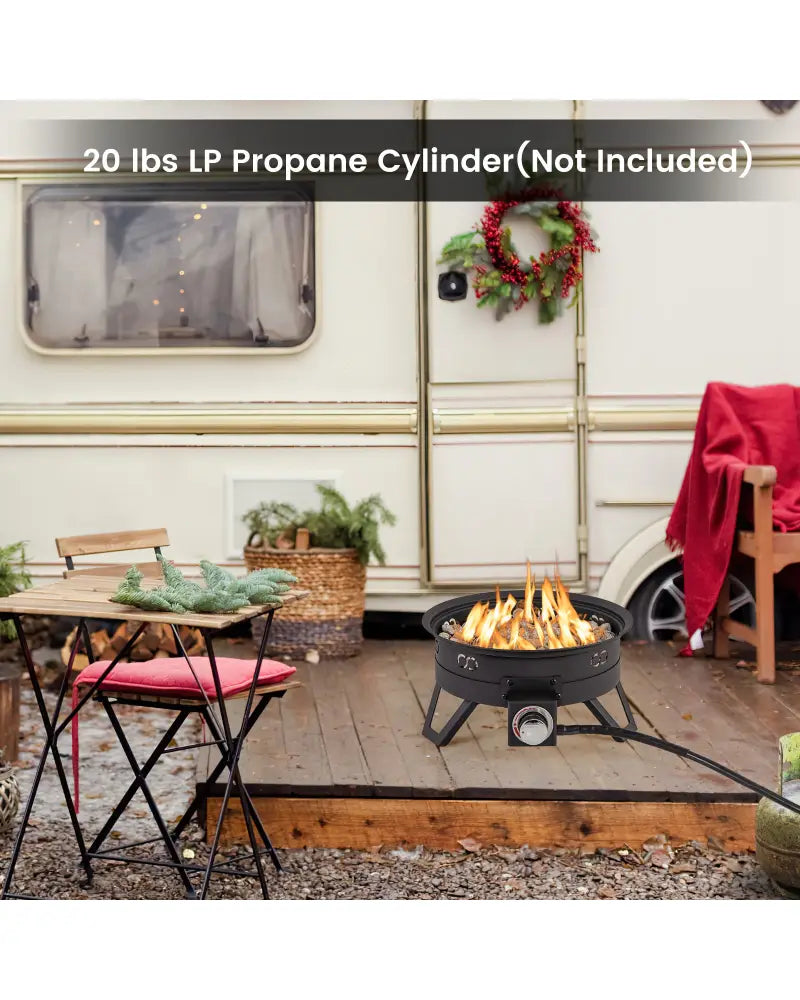 17 Inch Portable Gas Fire Pit with Folding Legs and Removable Grill for Camping-Black - Black - Fire Pits