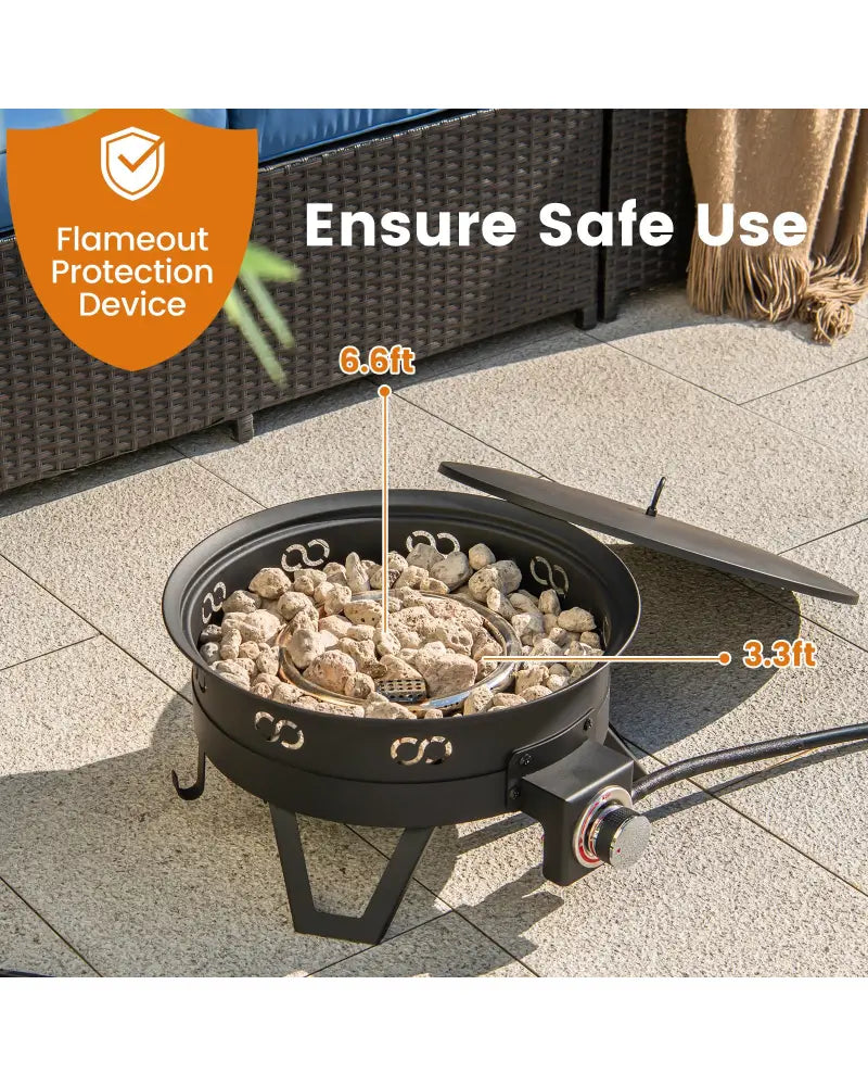 17 Inch Portable Gas Fire Pit with Folding Legs and Removable Grill for Camping-Black - Black - Fire Pits