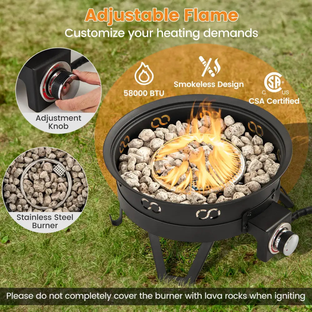 17 Inch Portable Gas Fire Pit with Folding Legs and Removable Grill for Camping-Black - Black - Fire Pits