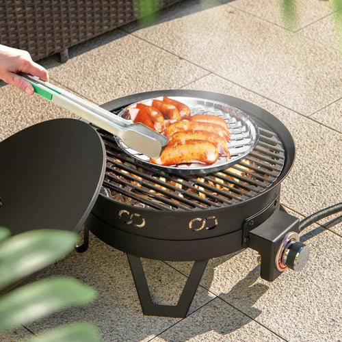 17 Inch Portable Gas Fire Pit with Folding Legs and Removable Grill for Camping-Black - Black - Fire Pits