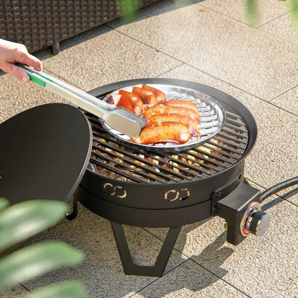 17 Inch Portable Gas Fire Pit with Folding Legs and Removable Grill for Camping-Black - Black - Fire Pits