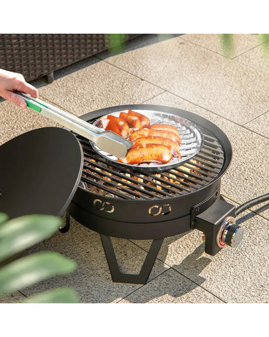 17 Inch Portable Gas Fire Pit with Folding Legs and Removable Grill for Camping-Black - Black - Fire Pits