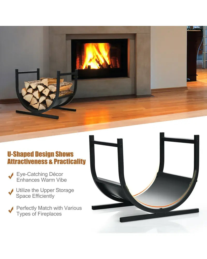 17 Inch U-Shaped Firewood Rack Steel - Black - Log Storage
