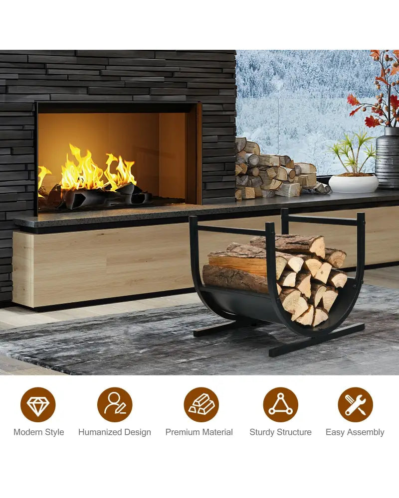 17 Inch U-Shaped Firewood Rack Steel - Black - Log Storage