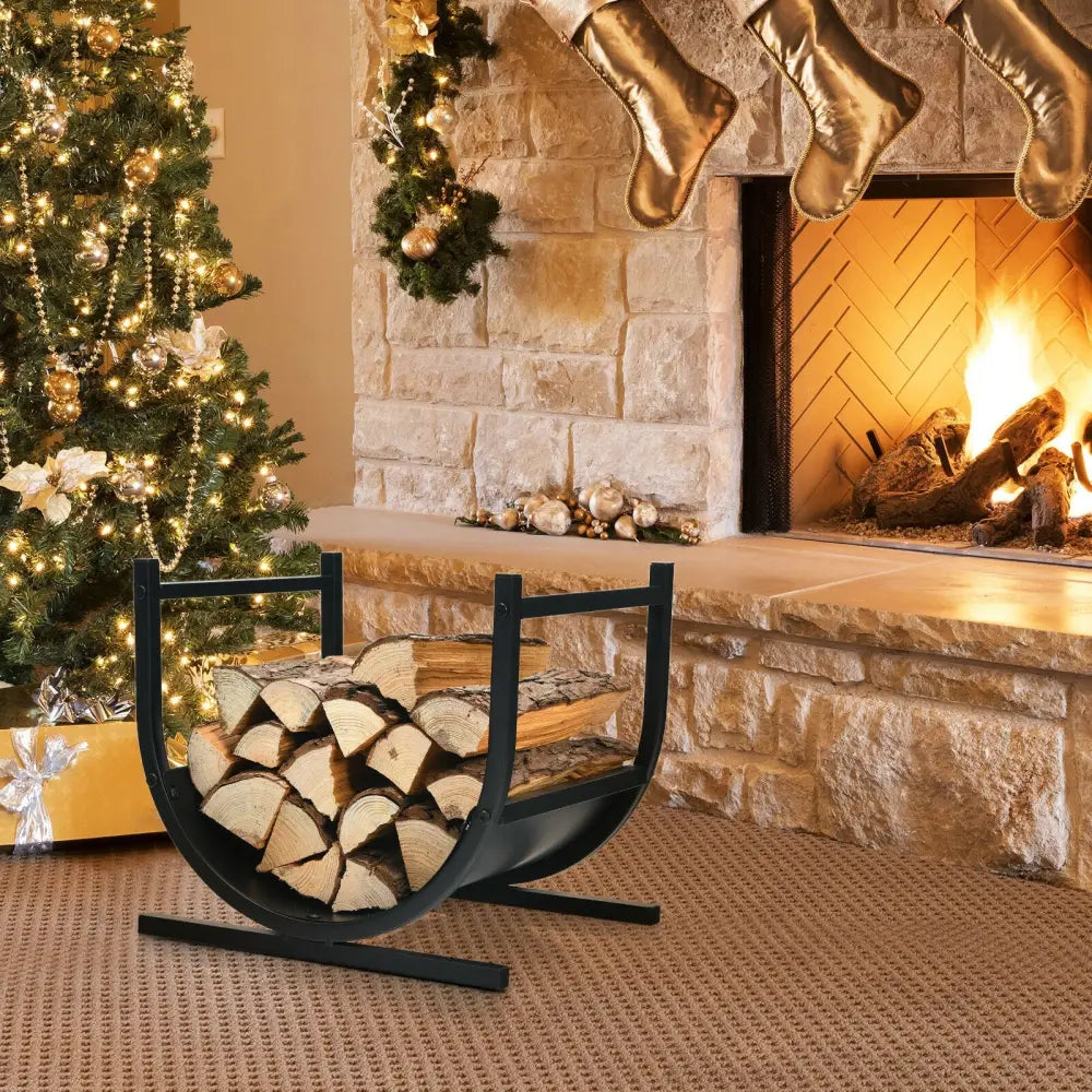 17 Inch U-Shaped Firewood Rack Steel - Black - Log Storage