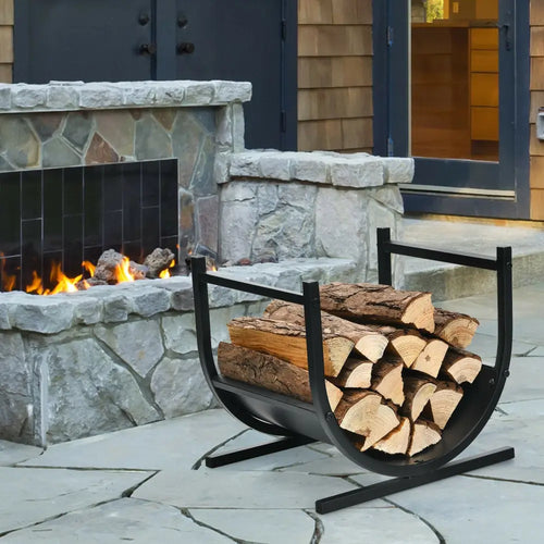 17 Inch U-Shaped Firewood Rack Steel - Black - Log Storage