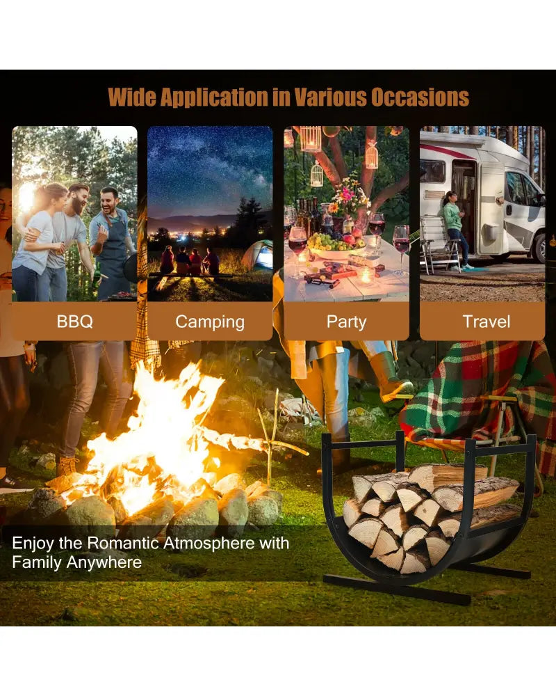 17 Inch U-Shaped Firewood Rack Steel - Black - Log Storage