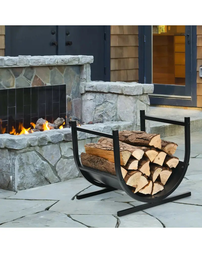 17 Inch U-Shaped Firewood Rack Steel - Black - Log Storage