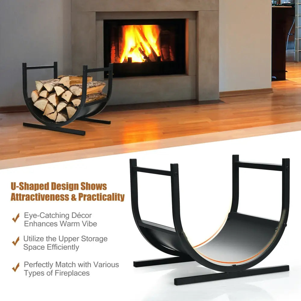 17 Inch U-Shaped Firewood Rack Steel - Black - Log Storage