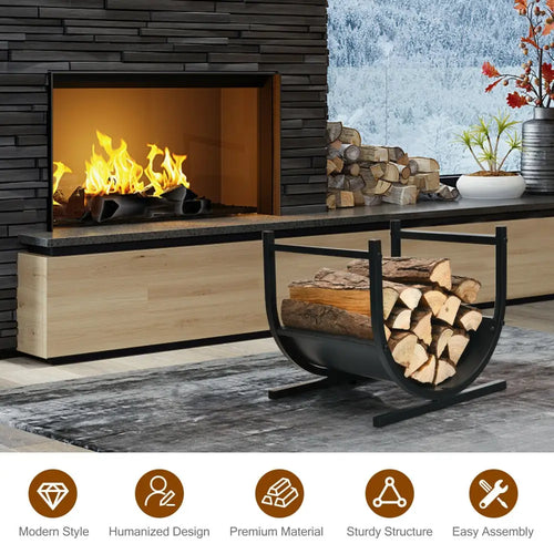 17 Inch U-Shaped Firewood Rack Steel - Black - Log Storage