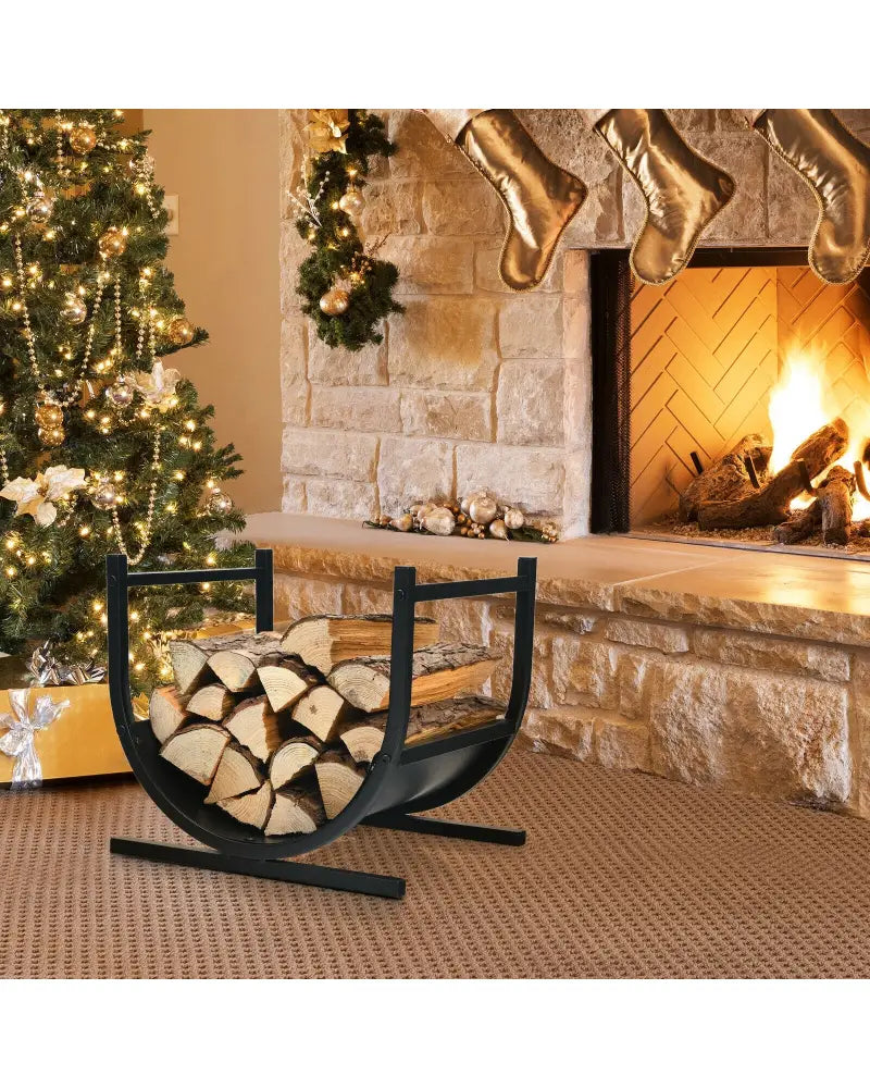 17 Inch U-Shaped Firewood Rack Steel - Black - Log Storage