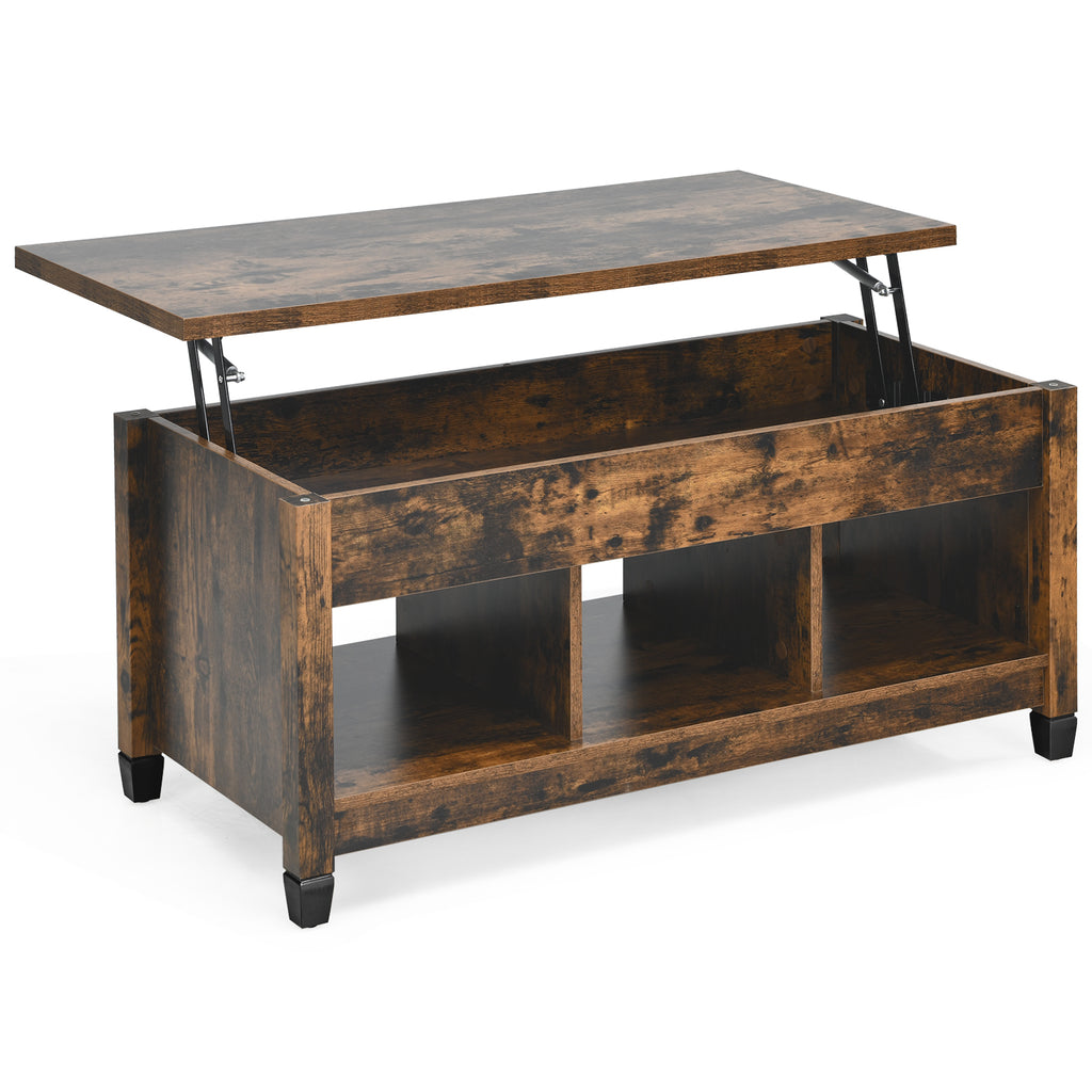 Lift Top Coffee Table with Hidden Storage Compartment- Brown